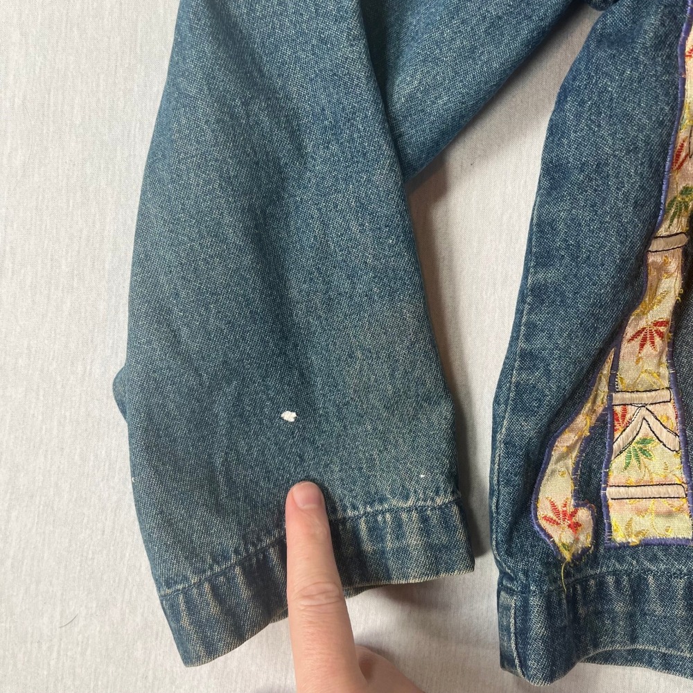 Tantrums Vintage Denim Jacket Women L Cat Patchwork Embroidered Art to Wear - Picture 7 of 16